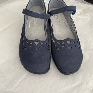 Naot Navy Mary Jane Flats with Cutout Detail, Size 39